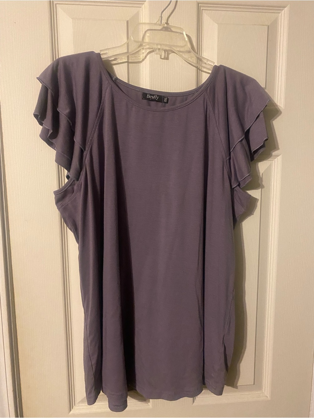 Lavender purple gray Ruffle Sleeve knit Blouse for Women Besfly size XXL comfy